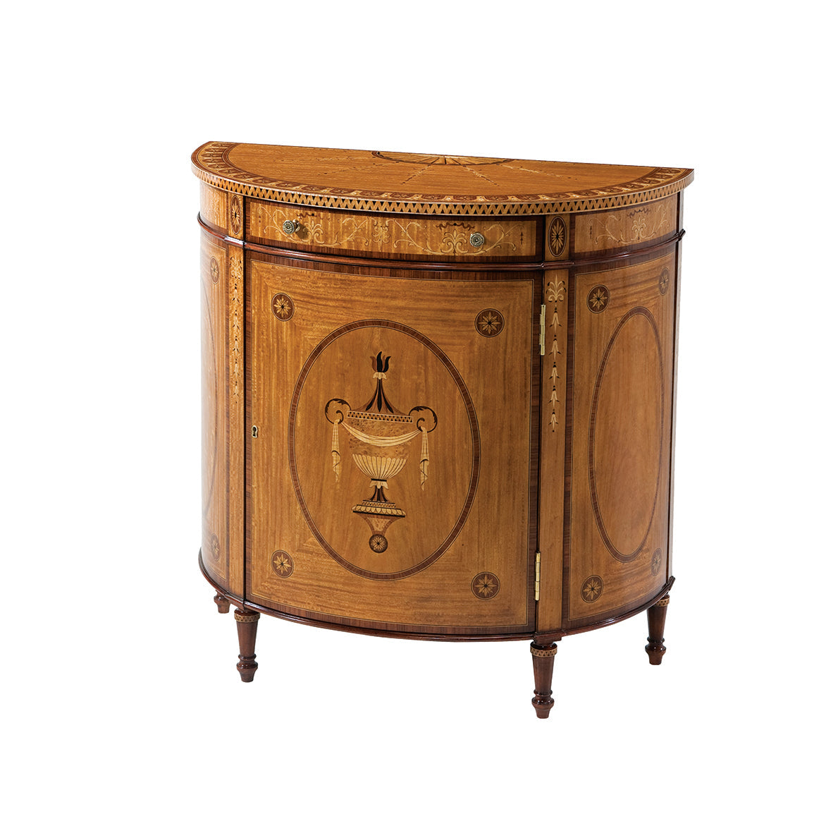 Marquetry Inlaid Demi Lune Side Cabinet