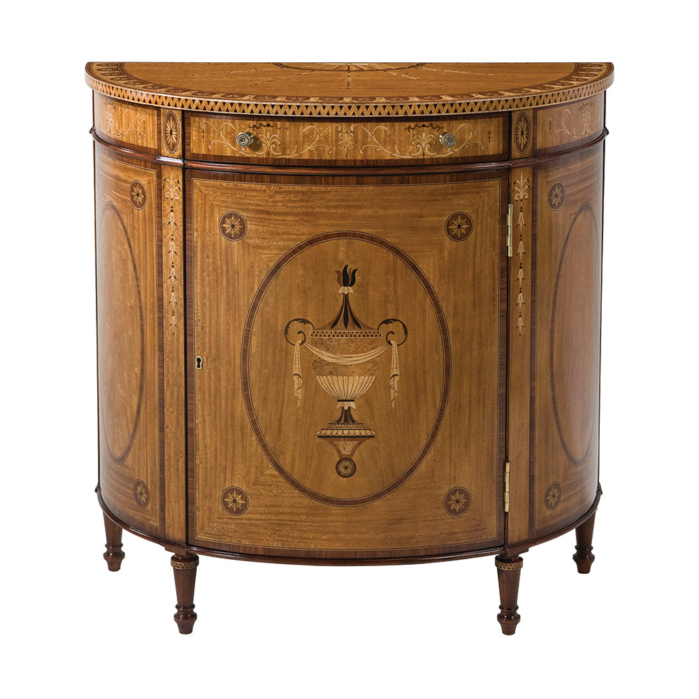 Marquetry Inlaid Demi Lune Side Cabinet