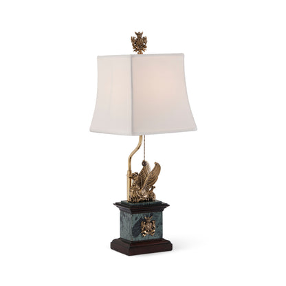 Brass Griffin and Mahogany Table Lamp