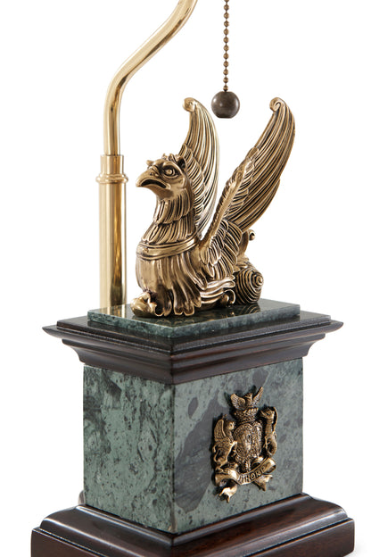 Brass Griffin and Mahogany Table Lamp