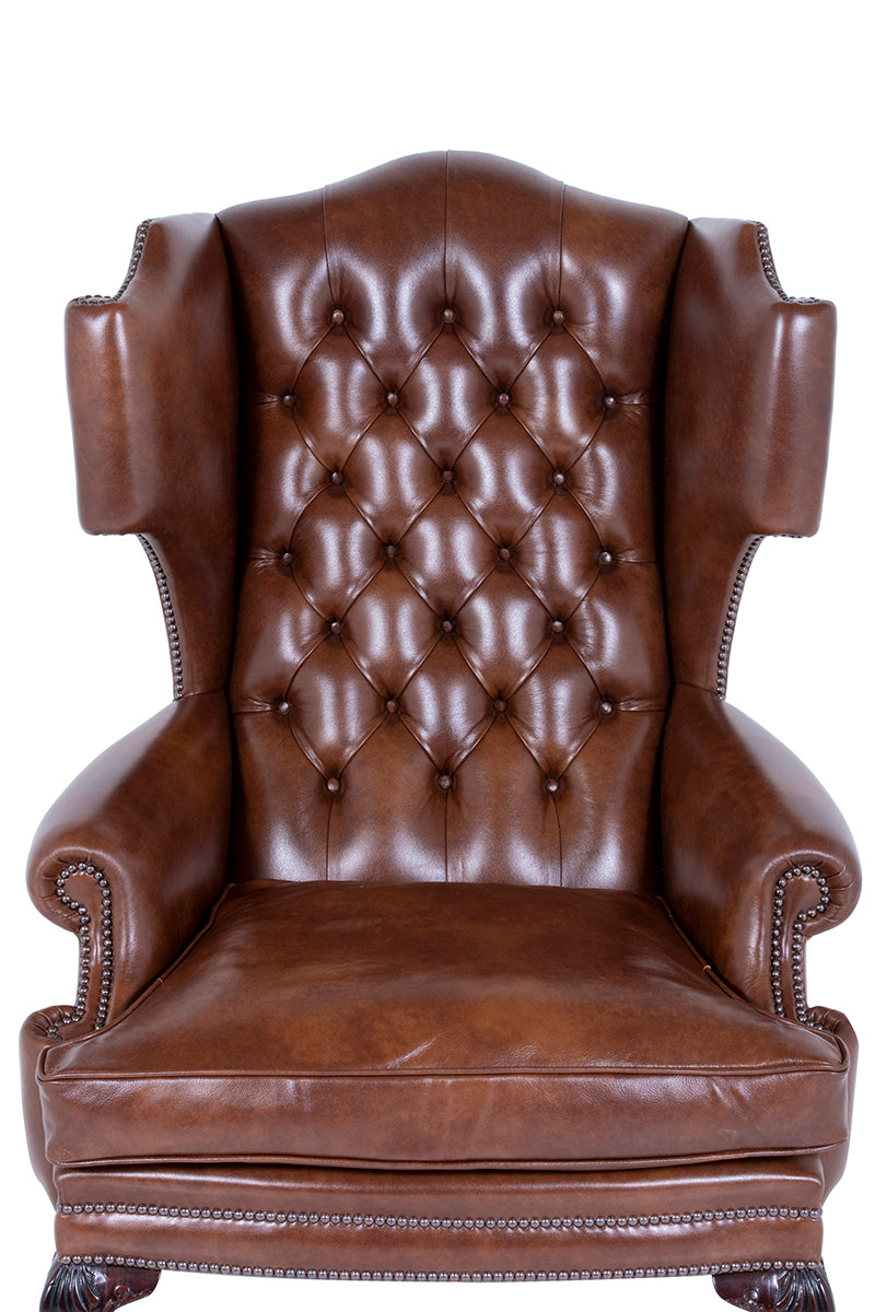 Elizabethan leather wingchair handmade