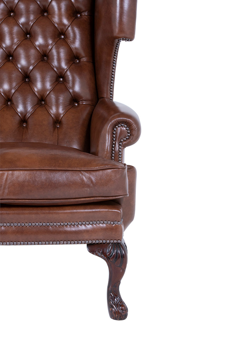 Elizabethan leather wingchair handmade