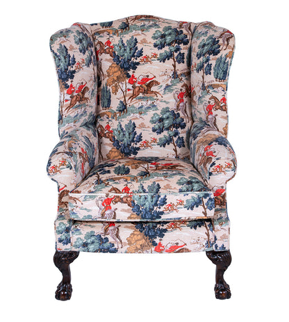 tally ho sanderson fabric on a wingchair