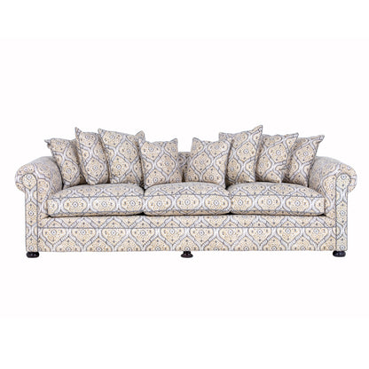 a grey and beige modern chesterfield sofa