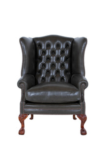 Coleridge Wing Chair in Dark Green Stock Hide