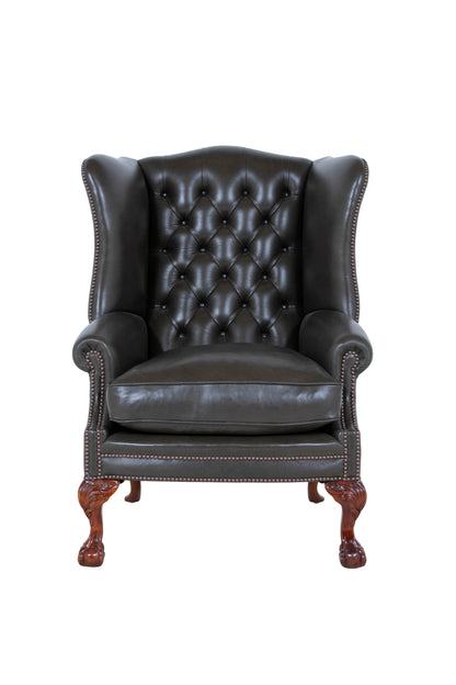 Coleridge Wing Chair in Dark Green Stock Hide