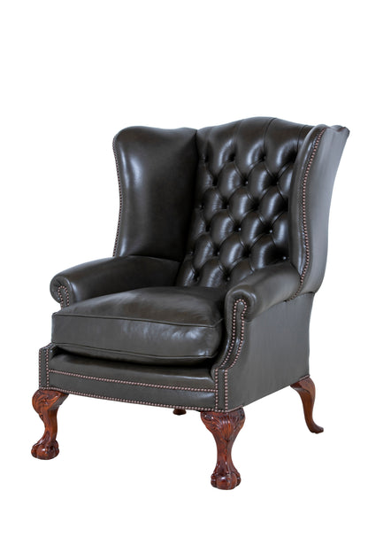 Coleridge Wing Chair in Dark Green Stock Hide