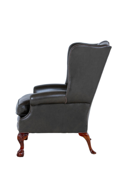 Coleridge Wing Chair in Dark Green Stock Hide