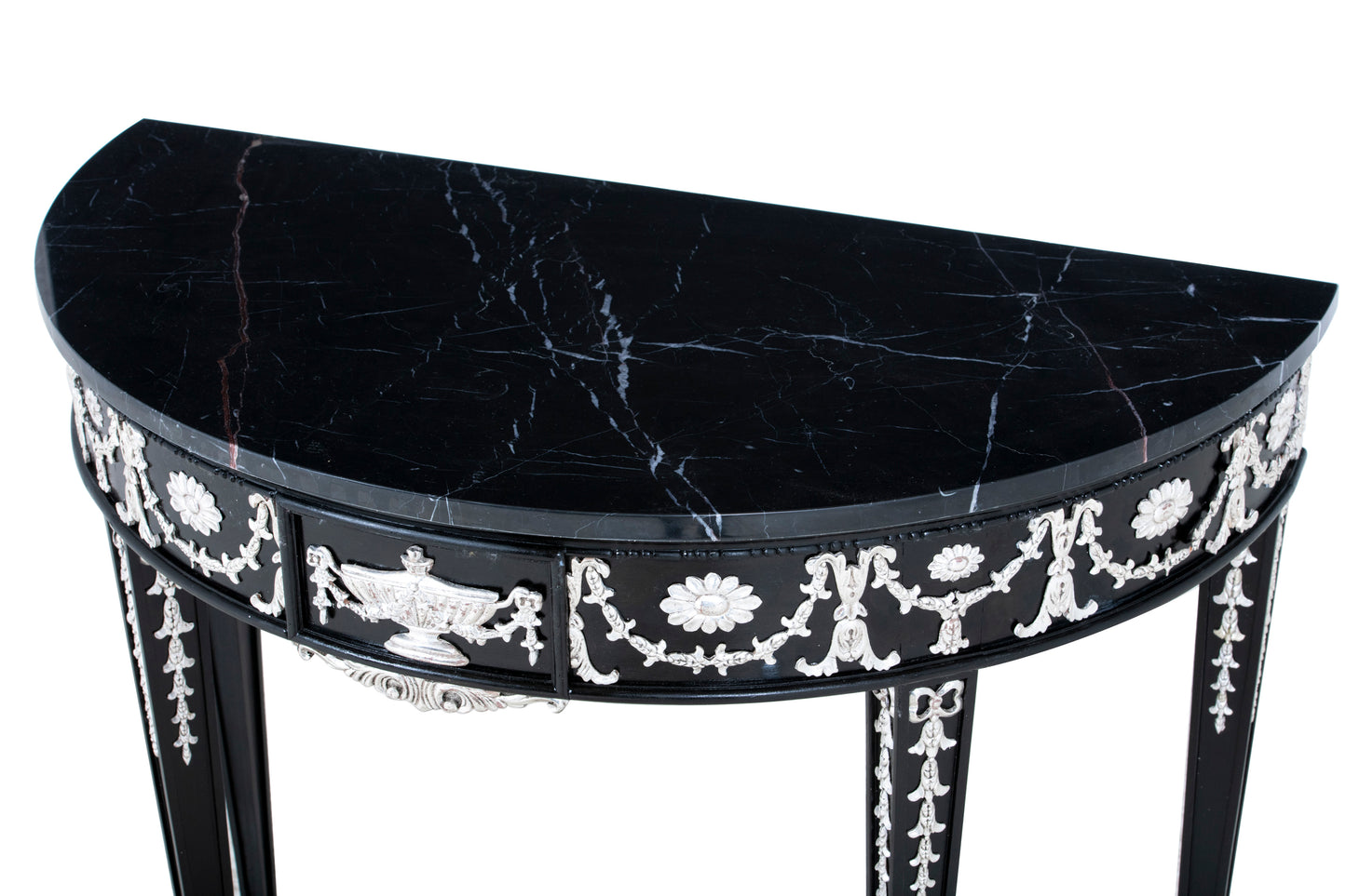 Adam Style Console Table In Ebonised Finish With White Gold Water Gilded Finish