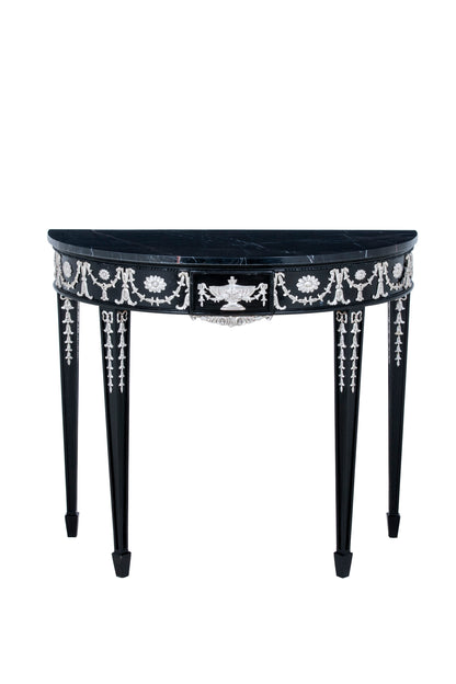 Adam Style Console Table In Ebonised Finish With White Gold Water Gilded Finish