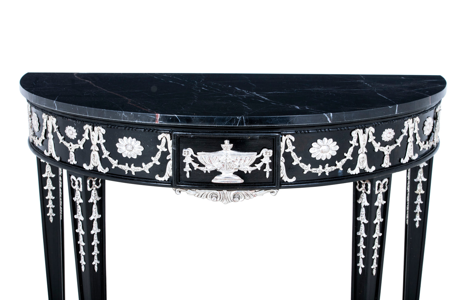 Adam Style Console Table In Ebonised Finish With White Gold Water Gilded Finish