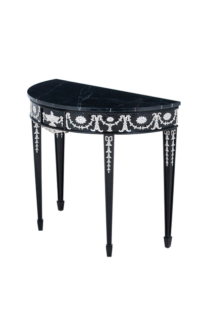 Adam Style Console Table In Ebonised Finish With White Gold Water Gilded Finish