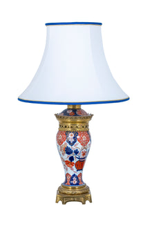 Hand Painted Lamp With Cream Shade With Blue Trim