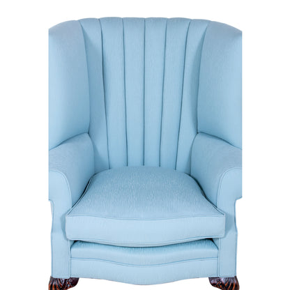 fluting on a light blue wingchair 