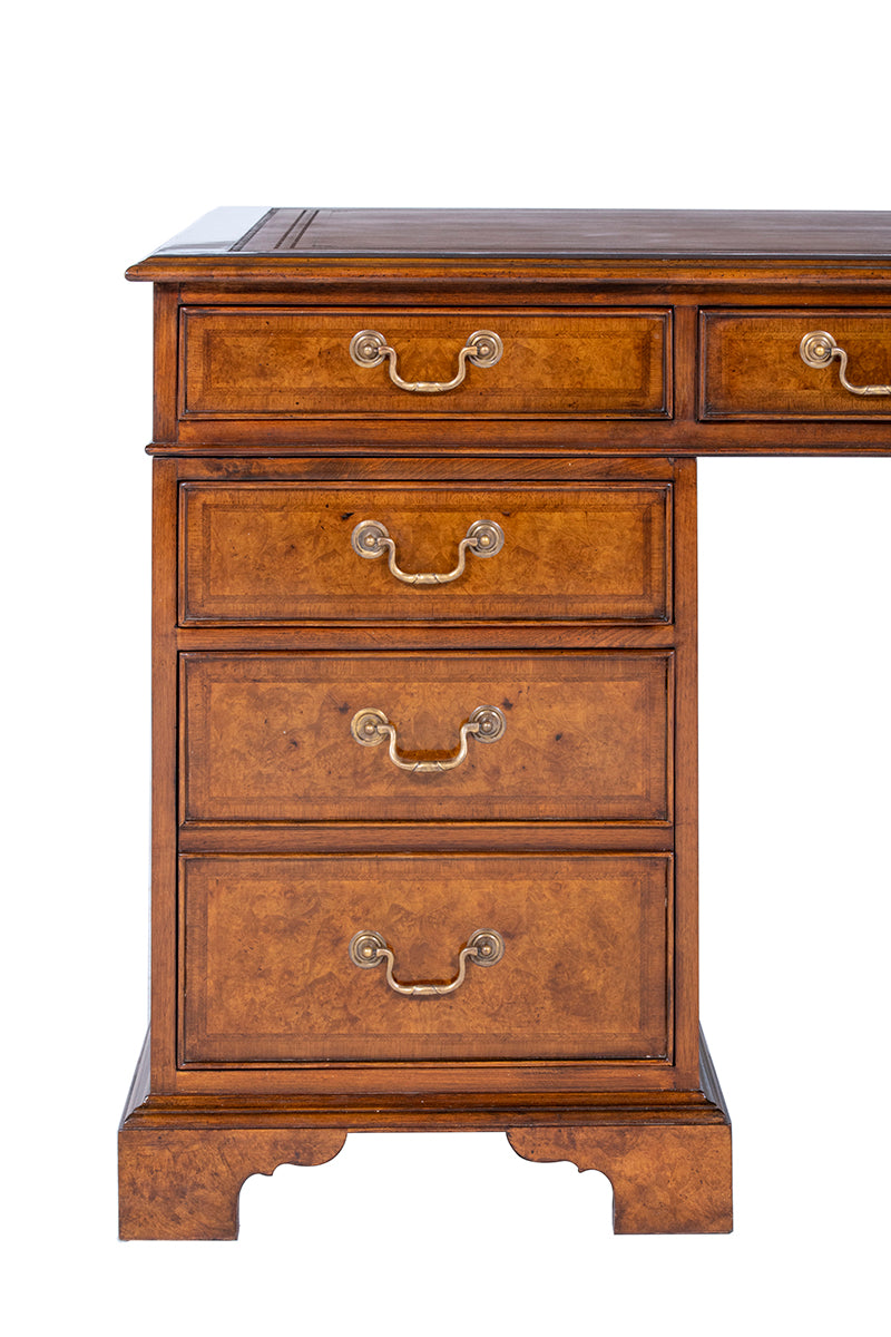 Burr walnut pedestal desk