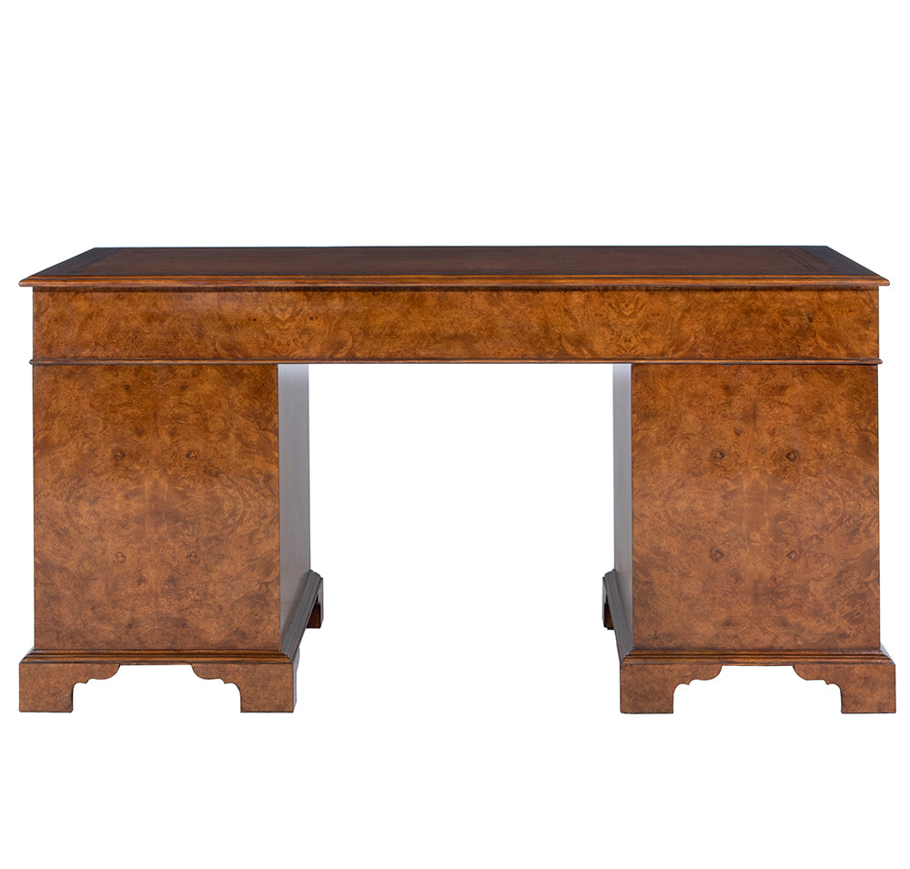 Burr walnut pedestal desk