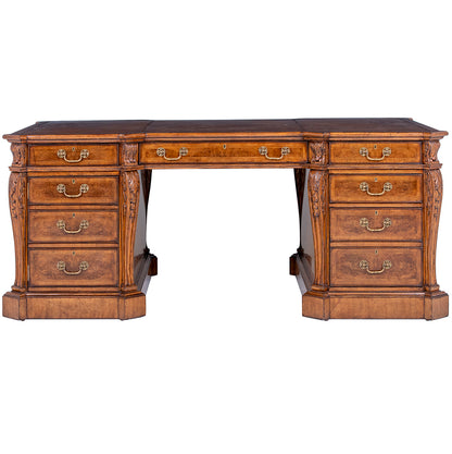 Large Burr Walnut Partners Pedestal Desk