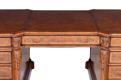 Large Burr Walnut Partners Pedestal Desk