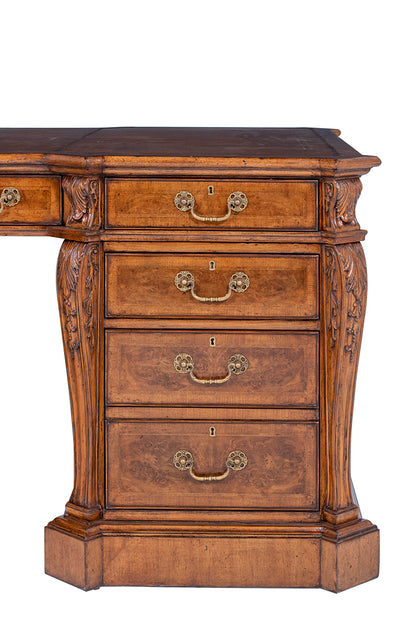 Large Burr Walnut Partners Pedestal Desk