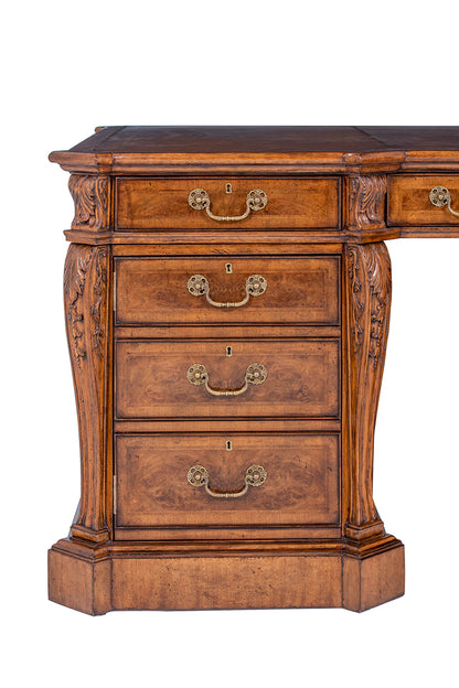 Large Burr Walnut Partners Pedestal Desk