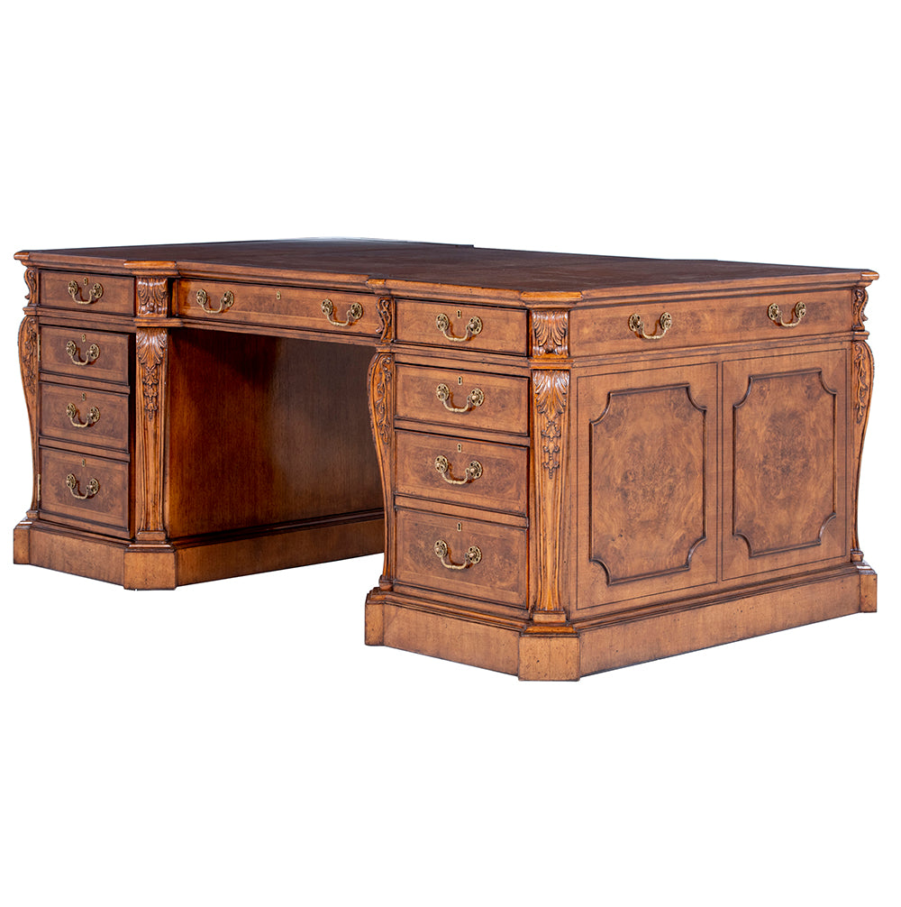 Large Burr Walnut Partners Pedestal Desk