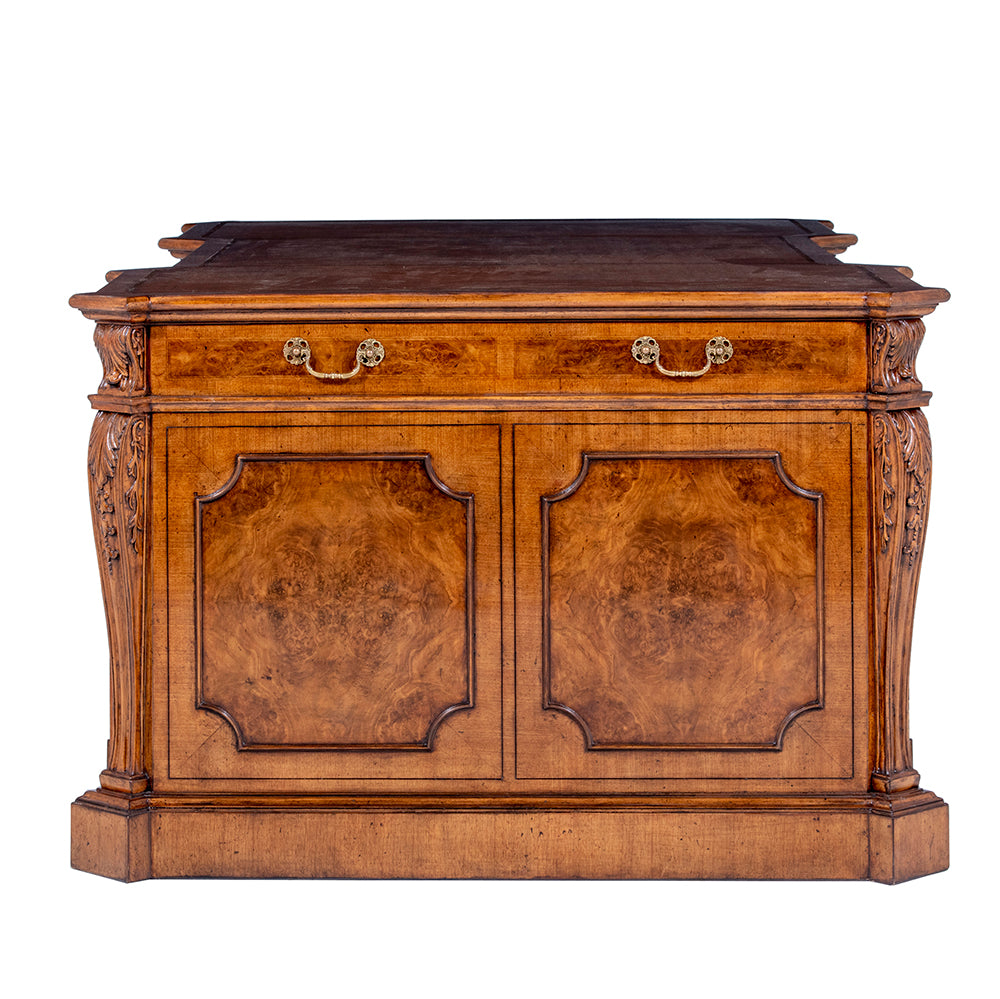 Large Burr Walnut Partners Pedestal Desk