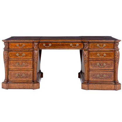 Large Burr Walnut Partners Pedestal Desk