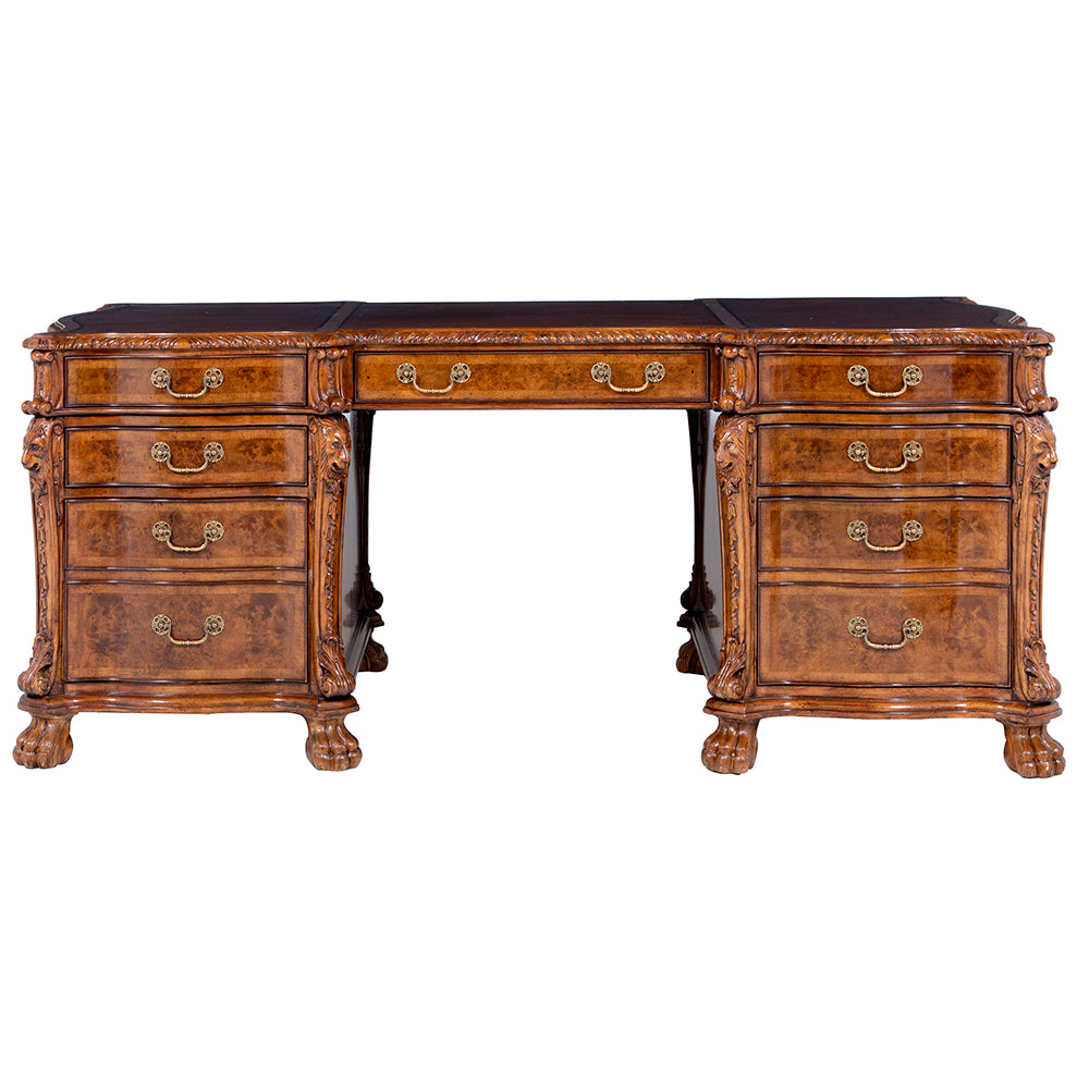 Burr Walnut Serpentine Partners Pedestal Desk