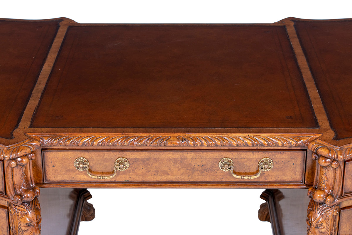 Burr Walnut Serpentine Partners Pedestal Desk