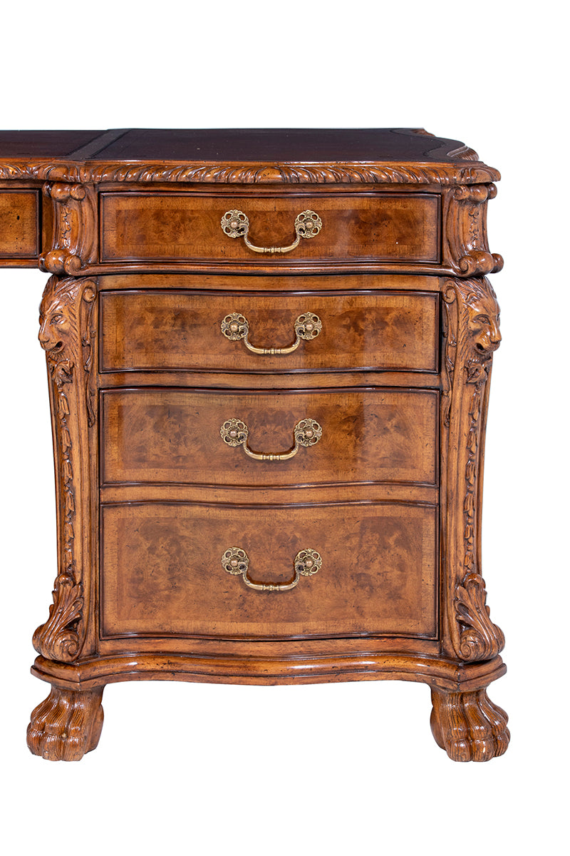 Burr Walnut Serpentine Partners Pedestal Desk