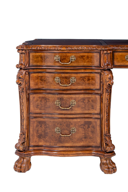 Burr Walnut Serpentine Partners Pedestal Desk