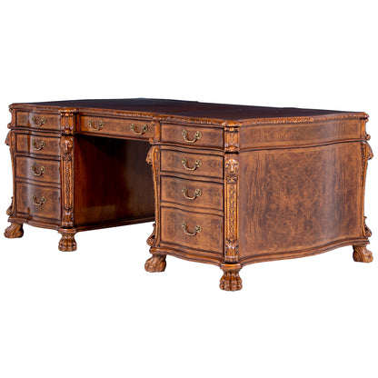 Burr Walnut Serpentine Partners Pedestal Desk