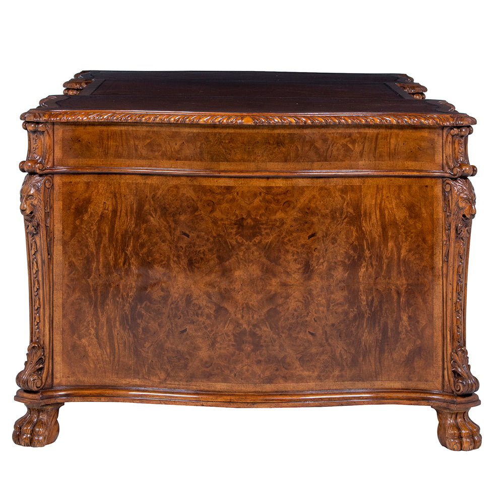 Burr Walnut Serpentine Partners Pedestal Desk