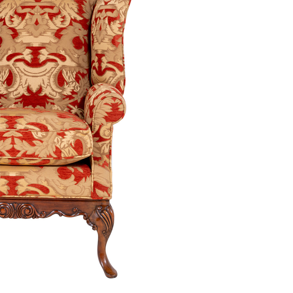 damask fabric on wingback armchair brights of nettlebed fine furniture