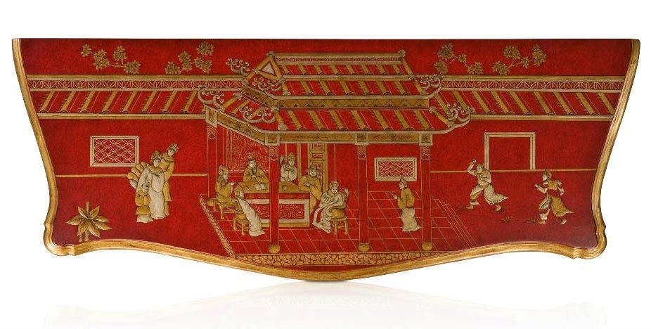 A Chinoiserie Red Lacquer Serpentine Bombe Chest of Drawers - Brights of Nettlebed