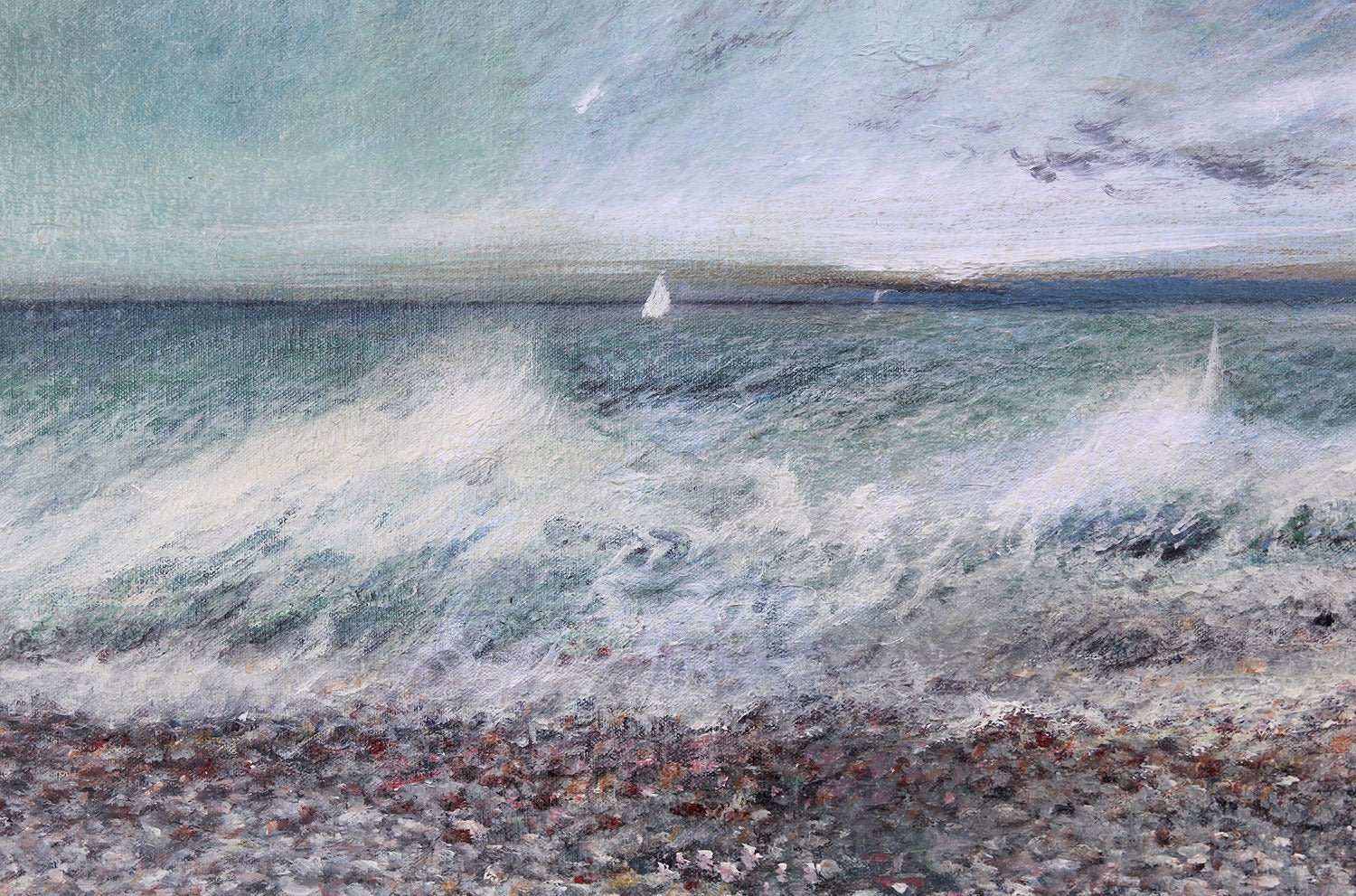 A family walk by crashing waves, original framed oil painting - Brights of NettlebedOriginal Painting Seascape