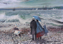 A family walk by crashing waves, original framed oil painting - Brights of NettlebedOriginal Painting Seascape