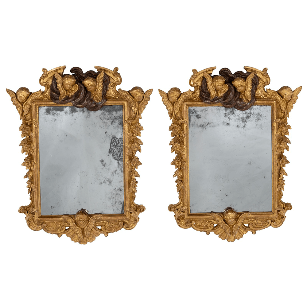 A Pair of Baroque Giltwood and Gesso Wall Mirrors - Brights of Nettlebed