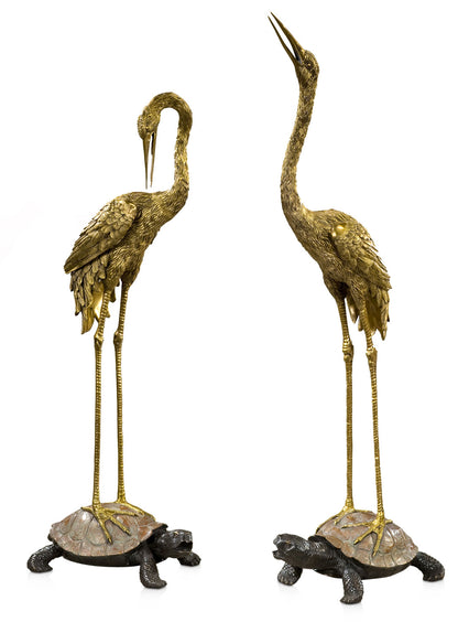 Pair of Brass Cranes and Turtles