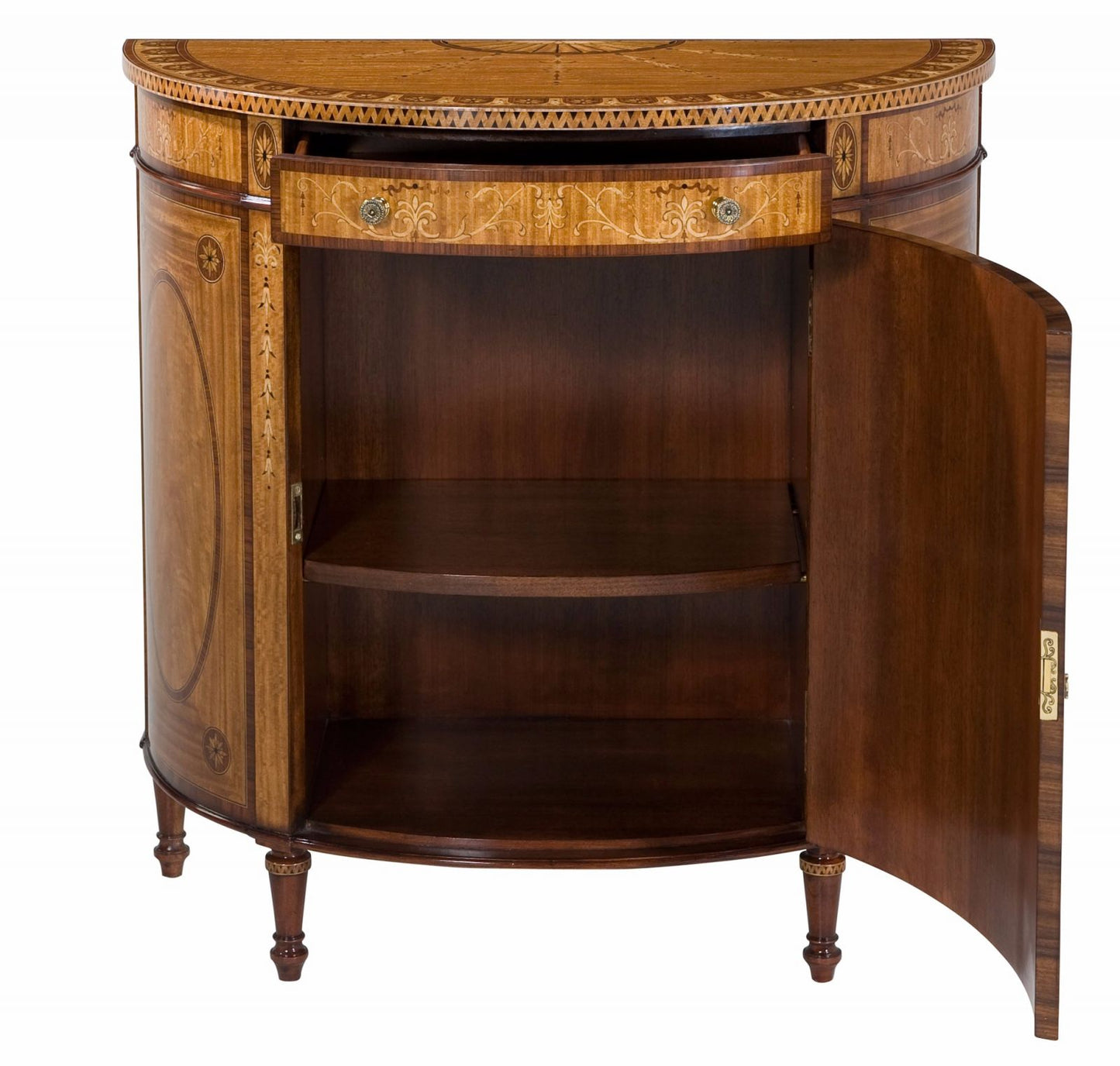 Marquetry Inlaid Demi Lune Side Cabinet