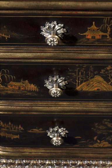 Chocolate Chinoiserie Hand Painted Pedestal Desk