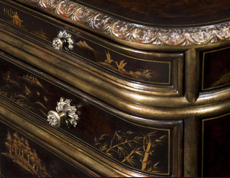 Chocolate Chinoiserie Hand Painted Pedestal Desk