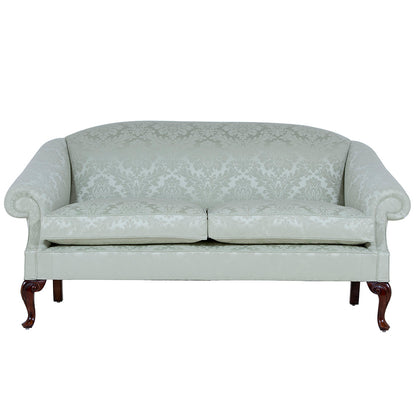 an olive green traditional english sofa