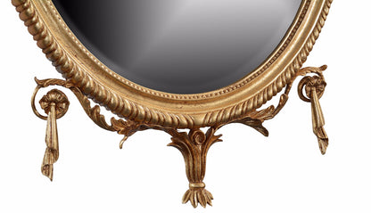 Oval Giltwood Mirror - Hand Carved Bell Flowers