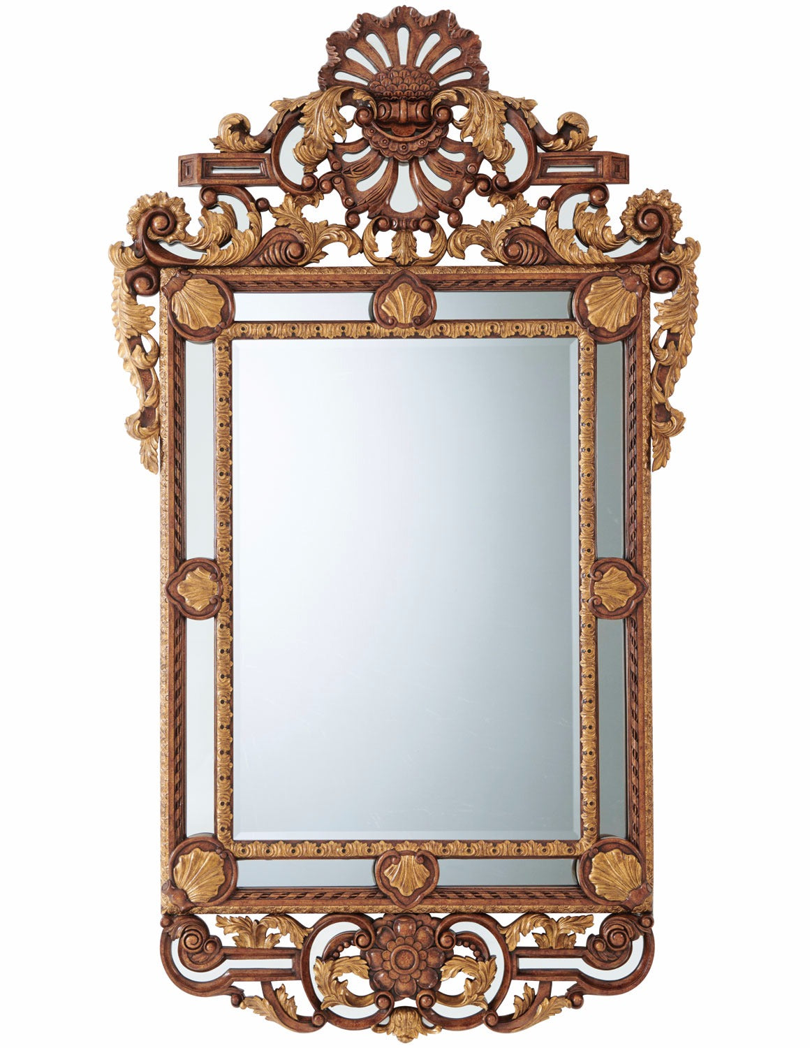 A carved wood and parcel gilt mirror