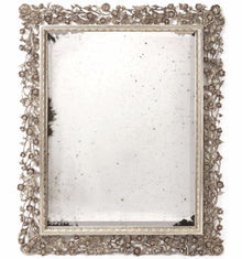 Antiqued Elegance: Hand-Carved White Gold Mirror