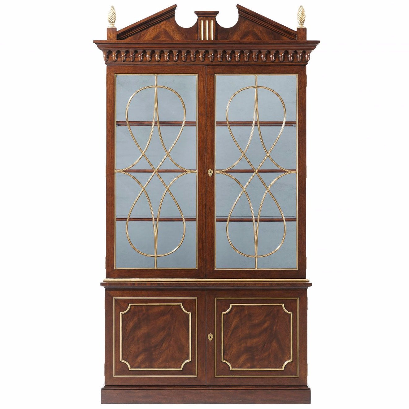 Swirl Mahogany Display Cabinet with Decorative Glazed Doors