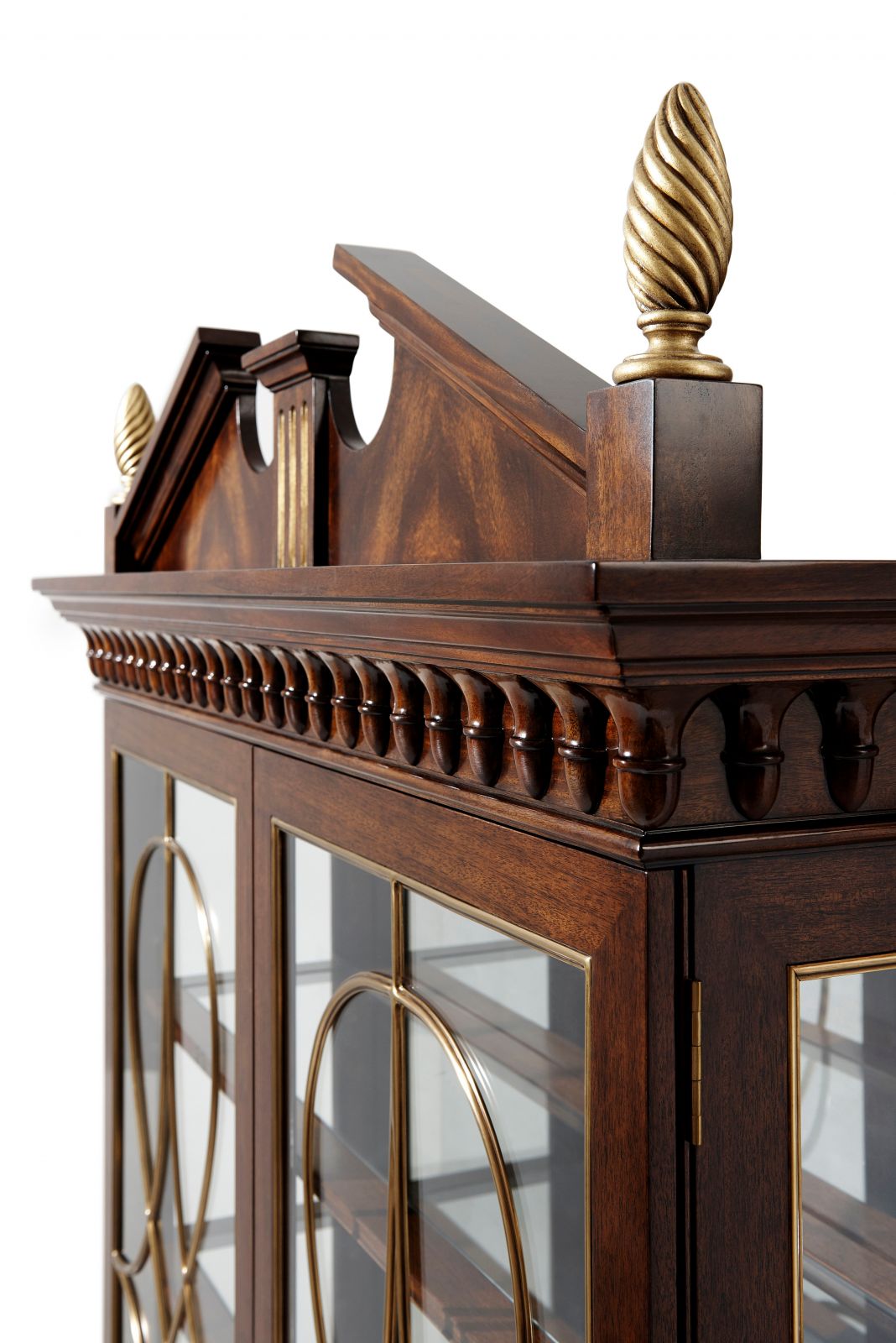 Swirl Mahogany Display Cabinet with Decorative Glazed Doors