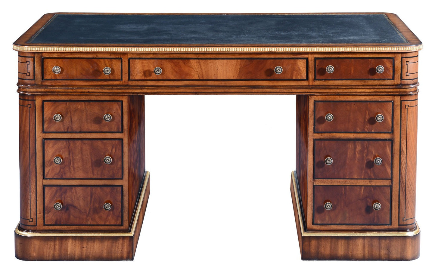 Thomas Hope style mahogany & gilded pedestal desk