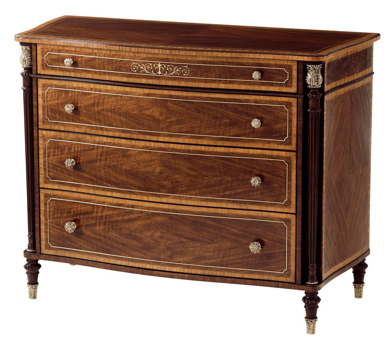 Brass Inlaid Serpentine Chest of Drawers